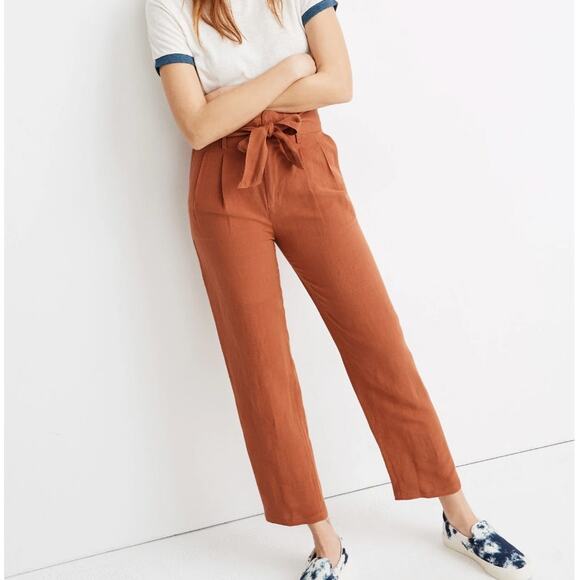 MADEWELL Linen Blend High Rise Crop Pants Rust 0 - Picture 1 of 11
